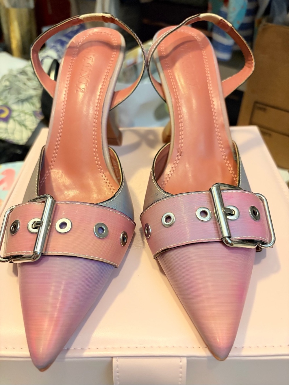 Gradient colored Buckle Slingback Heels